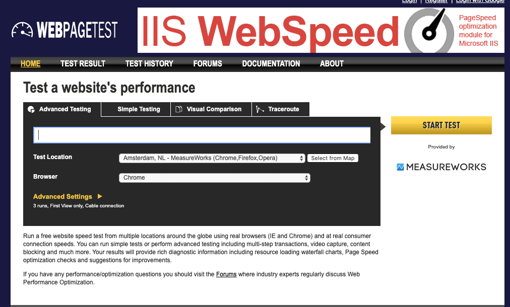 webpagetest snelheid website meten